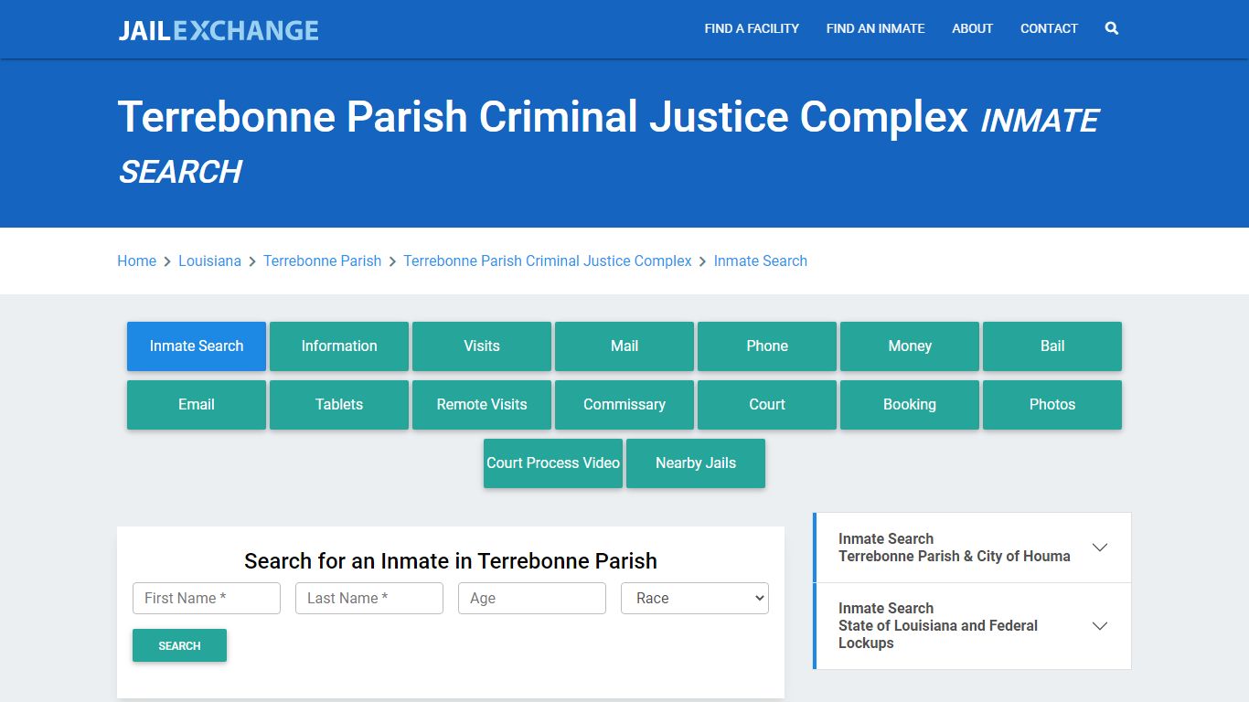 Terrebonne Parish Criminal Justice Complex Inmate Search