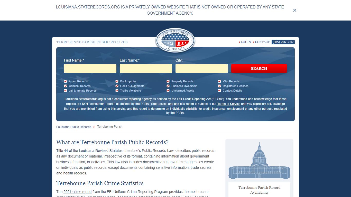 Terrebonne Parish Arrest, Court, and Public Records | StateRecords.org
